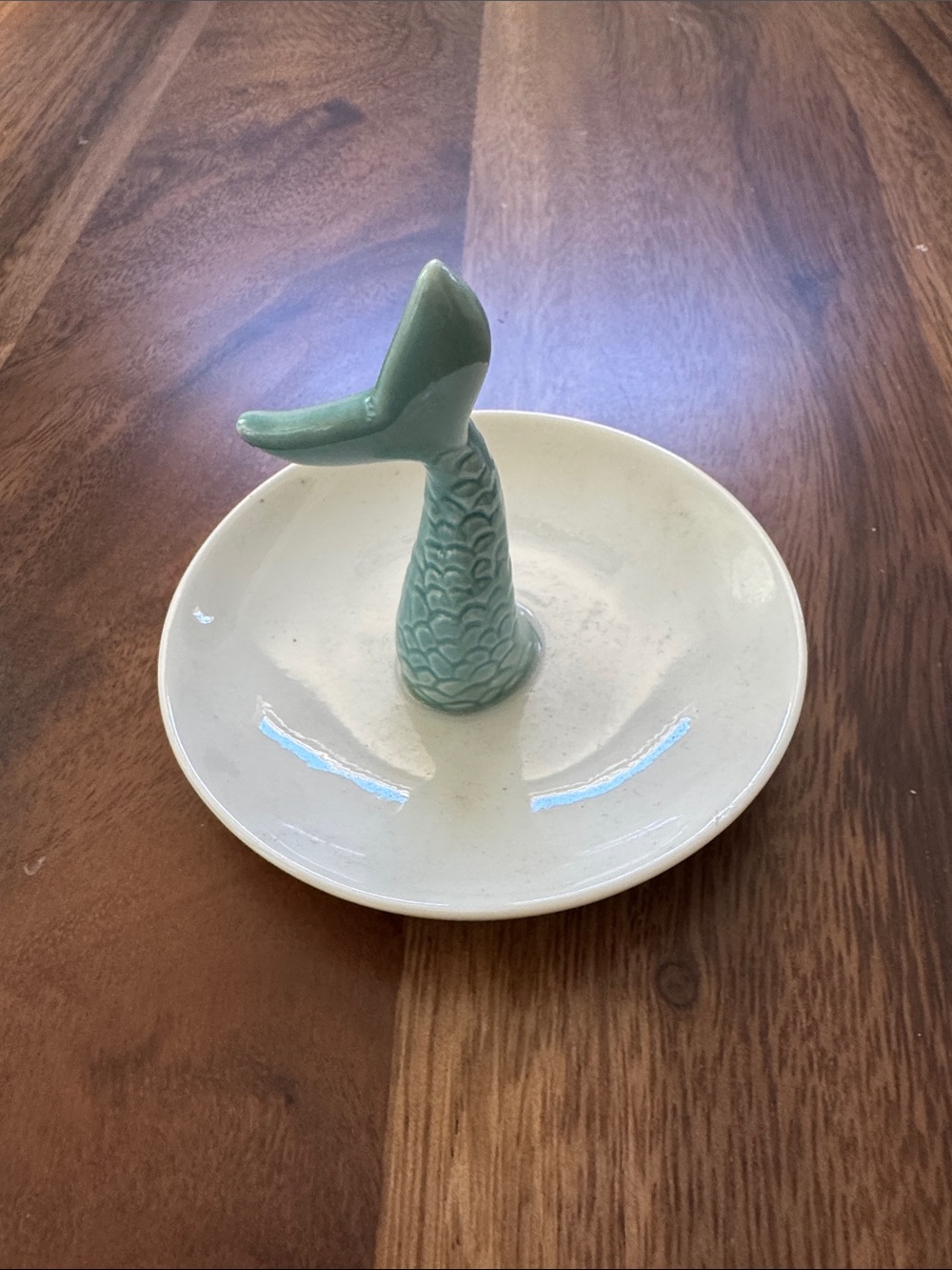 Source Unknown Green and Cream Mermaid Tail Jewelry Dish